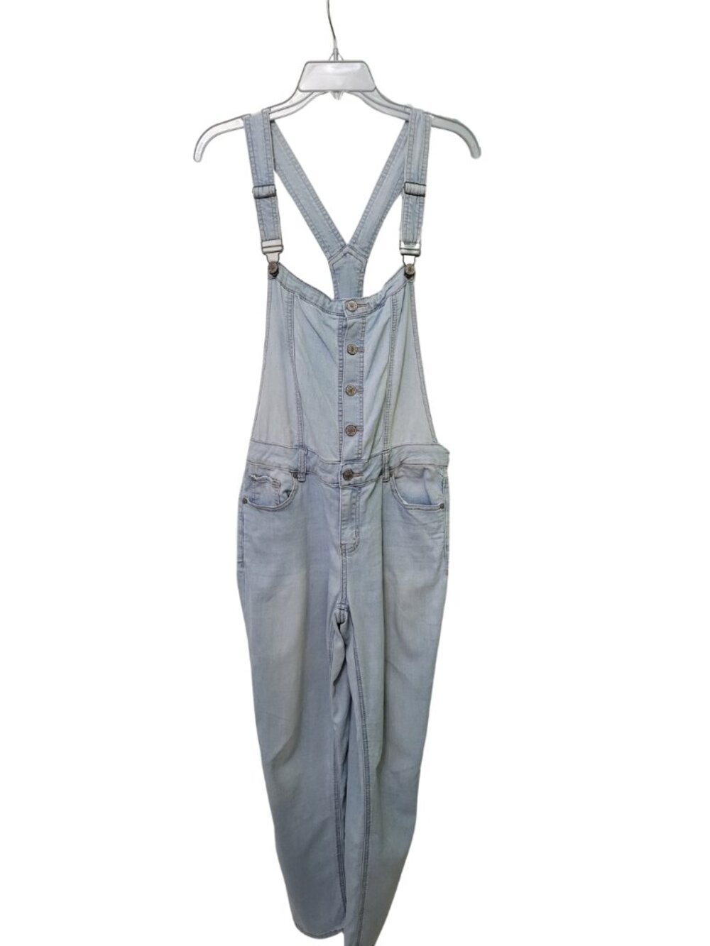 Button-Front Fitted Light Wash Denim Dungarees / Overalls - Medium